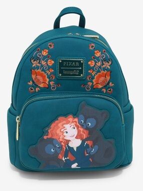 Loungefly Teal Mini Backpack with Orange Floral Embroidery